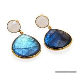 Bijoux fins faits à la main en argent sterling 925 de style unique plaqué or Drop Dangle Natural Labradorite Moonstone Wedding Party - Product Image 2