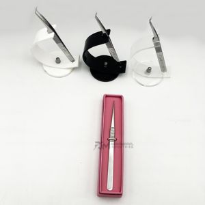 RMI nouveauté poignée longue pince à épiler pour Extension de cils en acier inoxydable argent pince à cils boîte d'emballage avec support - Product Image 2