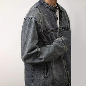 Veste en jean rétro tendance pour hommes Texture lavée brodée sur le bras Col boutonné en peau de mouton décontractée High Street - Product Image 4