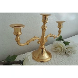 Antique <b>Gold</b> 3-Arm <b>Candelabra</b> Wedding Decorations Metal <b>Gold</b> Candlestick Holder For Centerpiece - Product Image 2