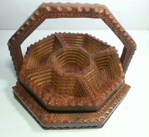 The <b>Wooden</b> <b>Basket</b> Hand-carved Collapsible <b>Wooden</b> <b>Basket</b>, Collapsible <b>Wooden</b> <b>Baskets</b> Hand Carved Foldable - Product Image 2