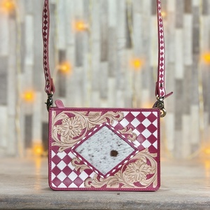Sacs à bandoulière pour femmes en cuir véritable avec fermeture à glissière, design minimaliste à carreaux, motif floral, fabrication artisanale, portables, pour toutes les saisons, usage quotidien - Product Image 1