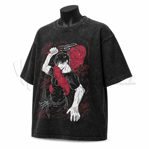 Camiseta Personalizada con Gráficos de Anime, Estilo Vintage, Algodón Lavado, Streetwear, Fabricante OEM ODM - Product Image 3