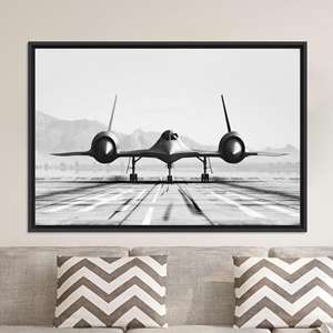 Impresión en Lienzo Monocromática del SR-71 Blackbird, Arte de Pared de Aviación Moderna, Lienzo con Marco Negro - Product Image 1