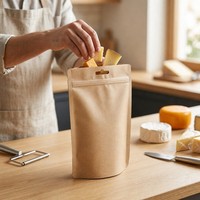 Sachet d'emballage pour fromage en papier kraft, pochette verticale avec fenêtre transparente, impression numérique