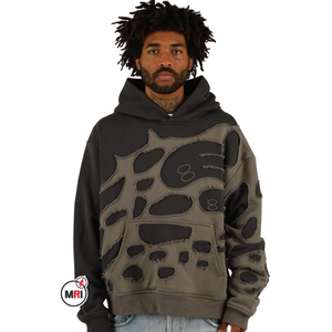 Sudadera con capucha de bloque de <span class=keywords><strong>color</strong></span> personalizada al por mayor, jersey de gran tamaño de algodón, parches de retazos elegantes y a la moda, ropa informal estilo Hip Hop, sudadera con capucha para hombre - Product Image 6