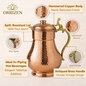 Durable Hand Hammered Copper Eco-Friendly 1.0L Water Pitcher Lid Ayurvedic Drinking Vessel Home Kitchen Dining Healthy Water - Product Image 6