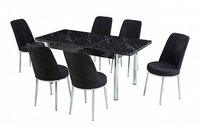 Ensemble de table à manger extensible moderne avec 6 chaises, plateau en aggloméré et verre trempé, meubles de maison durables