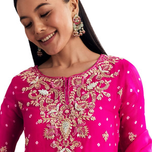 Abito Sharara in seta rossa Dola con stampa ricamata per nozze Mehndi Sangeet all'ingrosso cerimonie Festive e personalizzato etnico - Product Image 5