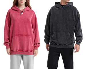 קפוצ'ונים לגברים בסגנון וינטג' שטוף, עם אפשרות להדפסת לוגו בהתאמה אישית, בגזרה רחבה, בסגנון דהוי, כבדים, <span class=keywords><strong>100</strong></span>% כותנה, מבד טרי צרפתי. - Product Image 4