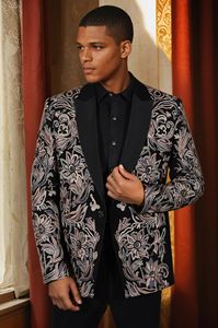 Esmoquin negro bordado de alta calidad personalizado para hombre, 2 piezas de talla grande, ajustado, de un solo pecho, vestido de novia transpirable - Product Image 4