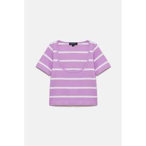 Crop top rayé violet et blanc pour femme, taille XS, coupe ajustée, t-shirt décontracté en coton respirant avec décoration de lettres perforées pour l'été - Product Image 6