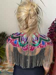 Belle cape burlesque élégante avec brins perlés et paillettes tenue de club festif attache le cou pour les festivals et les fêtes - Product Image 4