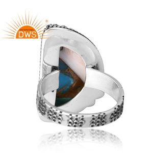 แหวนอัญมณีสีเขียวขุ่นสำหรับผู้หญิงดีไซน์พื้นผิวสีเงิน925สีเงินโมฮาวีสีม่วงทองแดงแบบ qyster - Product Image 2