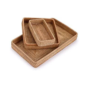 Plateau de service rond classique en rotin avec poignées-Plateau de service en rotin de retraite feuillu: Design inspiré de la nature - Product Image 3