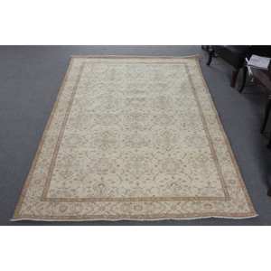 พรมขนสัตว์สีเบจสีน้ำตาล6x9ft แฮนด์เมดสไตล์คลาสสิกงานเย็บปะติดด้วยสี่เหลี่ยมผืนผ้าแบบตุรกีสำหรับห้องนั่งเล่นยางข้างเตียงสำหรับวัยรุ่น - Product Image 1