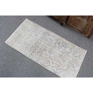 Alfombra Turca Vintage de 1.6x3.2 pies, Alfombra Pequeña, Alfombra de Lana Blanca - Product Image 4