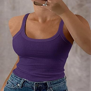 Débardeur confortable à col carré sans manches pour femmes avec coussinets de poitrine gilet dos nu basique Sexy décontracté fait par la robe de sport - Product Image 2