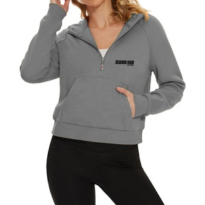 Sudadera de mujer con cremallera de un cuarto, estilo casual urbano, hombros caídos, transpirable, ecológica, de punto grueso - Product Image 1