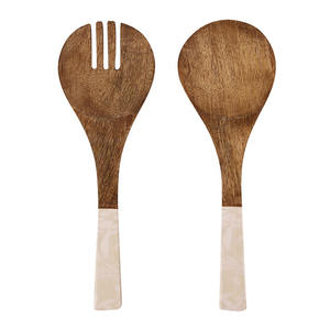 Juego de servidor de ensalada de madera con mango de resina blanca 2024 de alta calidad, cuchara mezcladora, artesanía india, diseño de incrustaciones, juegos de cucharas para la cena - Product Image 1