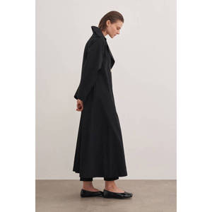 Women's Long Genuine <b>Leather</b> <b>Trench</b> <b>Coat</b> with Pleated Detail and Print Decoration - Product Image 3