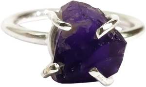 Rough Women's <b>Ring</b> Natural <b>Amethyst</b> Gemstone February Birthstone Prong Band Christmas Handmade Jewelry 925 Sterling Silver <b>Ring</b> - Product Image 3