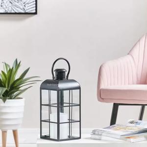 Lanterne décorative à bougie en métal enduit noir et verre de salon pour la maison et le Ramadan éclairage décor lanterne de sol - Product Image 1