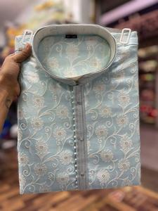 Jacquard de port occasionnel avec cravate Pintex Work Kurta Pajama World Wide Exportateur et fournisseur de Surat au taux le plus bas - Product Image 6