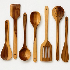 Brown <b>Wooden</b> Turners Cooking <b>Utensils</b> Set Sustainable Made in India Includes Salad Server - Product Image 6