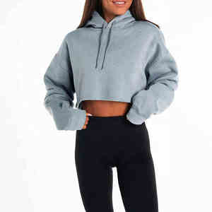 Custom High Cropped Oversize Hoodie Women Women's Crop Top Hooded Pullover <b>Sweatshirt</b> Casual Winter Knitted Oversize Cropped - Product Image 2
