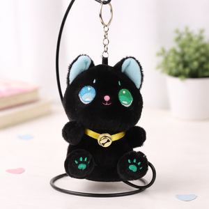 Portachiavi Peluche Gattino Nero con Campanello, Imbottito in Cotone PP, Giocattolo Carino per Bambini 2-4 Anni e Organizzatori per Chiavi - Product Image 3