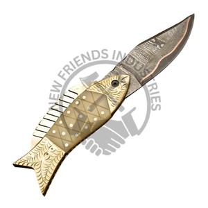 Brand New Handmade Copper Damascus Pocket Knife Brass Bone Handle Customizable ODM Folding Knife for Outdoor Hunting DIY Grade - Product Image 4