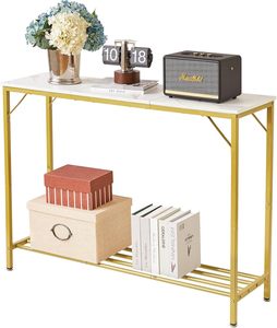 2 Tier Premium Gold Color Metal & <b>Marble</b> <b>Top</b> <b>Console</b> <b>Table</b> Sleek Design for Entryway Living Room or Hallway Deco - Product Image 1