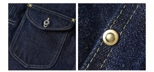 Veste en denim selvedge de style cowboy, une poche, classique, durable, en coton, décontractée, vêtement d'extérieur vintage, bouton, homme, femme, formel - Product Image 6