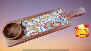 Long Bat Shape Printed Wooden Platter Handcrafted Decorative Serving Tray <b>for</b> Snacks, Appetizers, and Dining Table <b>Display</b> - Product Image 6