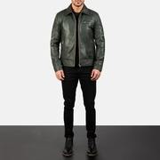 Chaqueta de Motociclista de Cuero Genuino Verde para Hombre, Chaqueta Bomber con Cierre, Estilo Casual Clásico de Piel de Cordero Suave - Product Image 2
