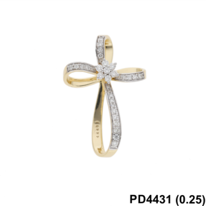 สง่างาม14K ทองโรเดียมชุบเพชรคลาสสิกจี้ไขว้ลายดอกไม้ประดับเพชรดีไซน์แบบ Openwork ประดับเพชร - Product Image 2