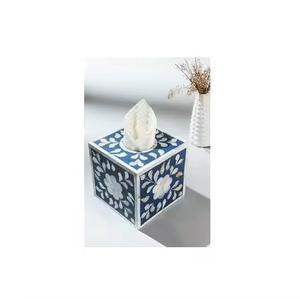 Caja de pañuelos de madera con incrustaciones de hueso elegante - Product Image 4