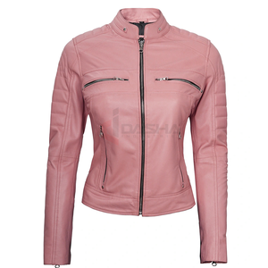 Chaqueta de estilo motorista de cuero genuino para mujer, diseño ajustado, logotipo personalizado, etiqueta privada OEM, venta al por mayor, temporada de invierno, patrón sólido - Product Image 1