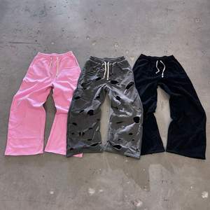 Pantalones de chándal acampanados lavados con ácido Vintage para hombre personalizables 100% algodón ligero multicolor liso pantalones de pierna ancha - Product Image 1