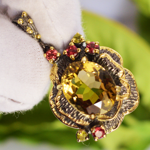 Colgante de plata de ley con gema de peridoto y granate, joyería fina con diseño de champán y cuarzo, para mujeres - Product Image 3