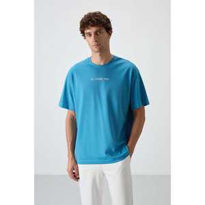 T-shirt homme bleu pétrole, grande taille, 100% coton, jersey texturé épais, imprimé - 88364 - Product Image 6