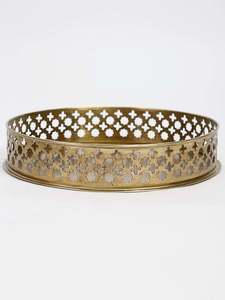 Plateau en aluminium doré rond fait main stockage de parfum vanité Pooja cadeaux de mariage plateaux en métal au prix de gros - Product Image 4