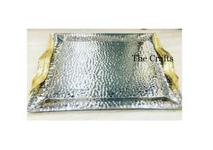 Stainless Steel And Brass Serving <b>Tray</b> Round Shape Kitchen Tableware Decorative <b>Tray</b> For Serving Food <b>Tea</b> And Coffee - Product Image 2