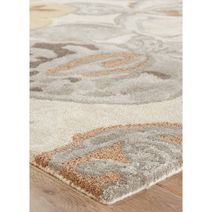 Hacienda Beige & <b>Brown</b> Handmade <b>Wool</b> & Viscose Hacienda Floral-Design Fluffy Carpet for Home Rectangular Jute Rug Taq-113 - Product Image 4