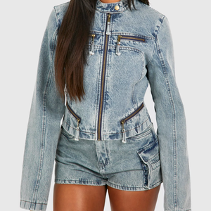 Chaqueta vaquera extragrande informal OEM para mujer, abrigo con botones de otoño y prendas de vestir de punto con logotipo personalizado de algodón satinado a prueba de viento - Product Image 6