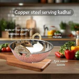 Ensemble d'ustensiles de cuisine en acier inoxydable martelé massif de style classique et à fond en cuivre pour hôtels Kadahi Pots Cuisine Servant Kadhai - Product Image 2