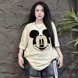 Camiseta de Mickey Mouse para Mujer, Tela de Algodón Suave y Transpirable, Estilo Casual, Perfecta para Combinar con Jeans, Faldas y Shorts - Product Image 1