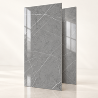 Panneau mural en marbre damassé gris brillant MORLENX, imperméable, PVC auto-adhésif, feuille décorative pour revêtement mural intérieur de cuisine