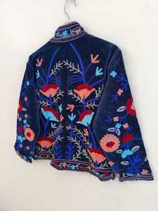 Blue <b>Velvet</b> Suzani Embroidered <b>Jacket</b> Handmade Ethnic <b>Jacket</b> Floral Suzani <b>Jacket</b> Pure <b>Velvet</b> <b>Jacket</b> Boho Hippie Gift For Her - Product Image 3
